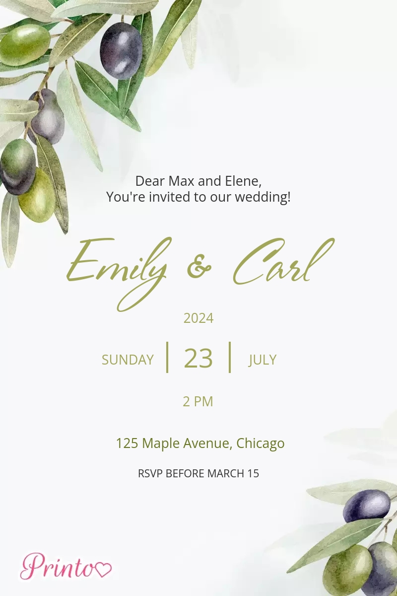 Wedding invitation template "Olive Romance"