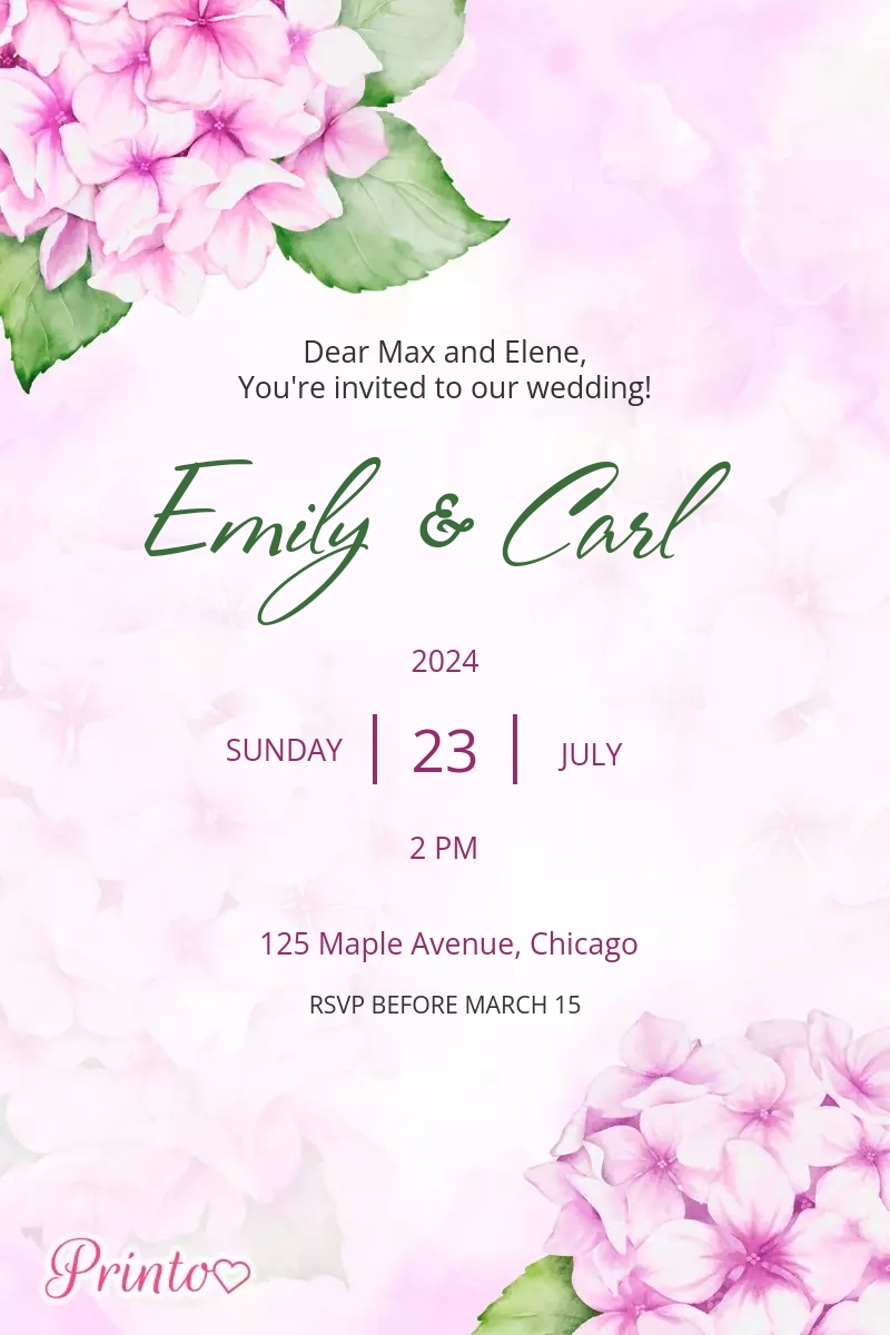 Wedding invitation template "Hydrangea's Melody"