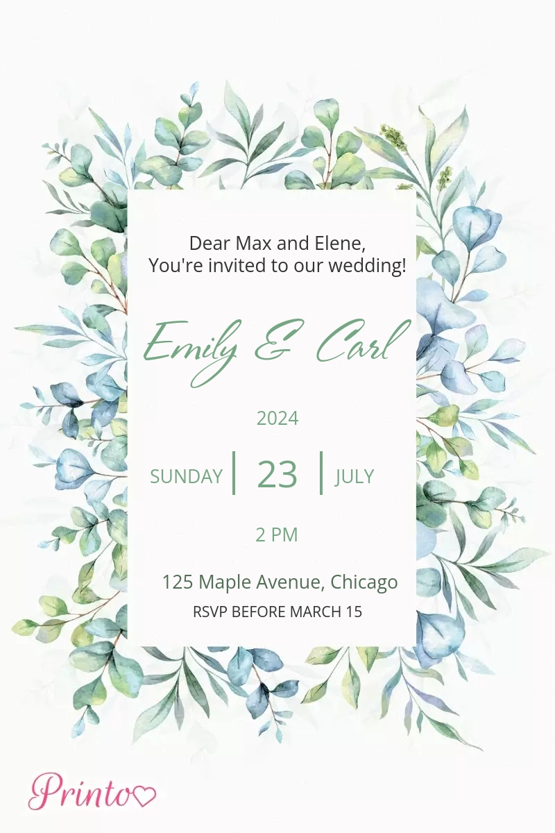 Wedding invitation template "Эвкалиптовый бриз"