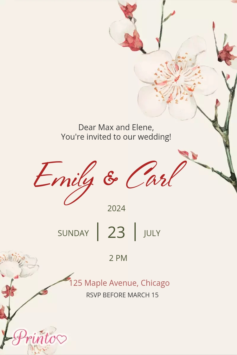 Wedding invitation template "Sakuras' bloom"