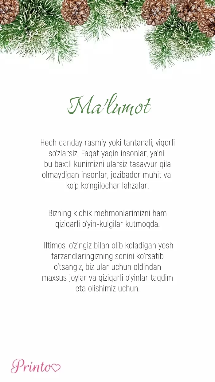 To'y haqida ma'lumot - Maketi 1