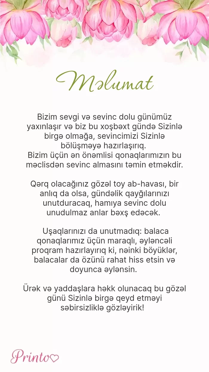 Toy haqqında məlumat - Şablon 1