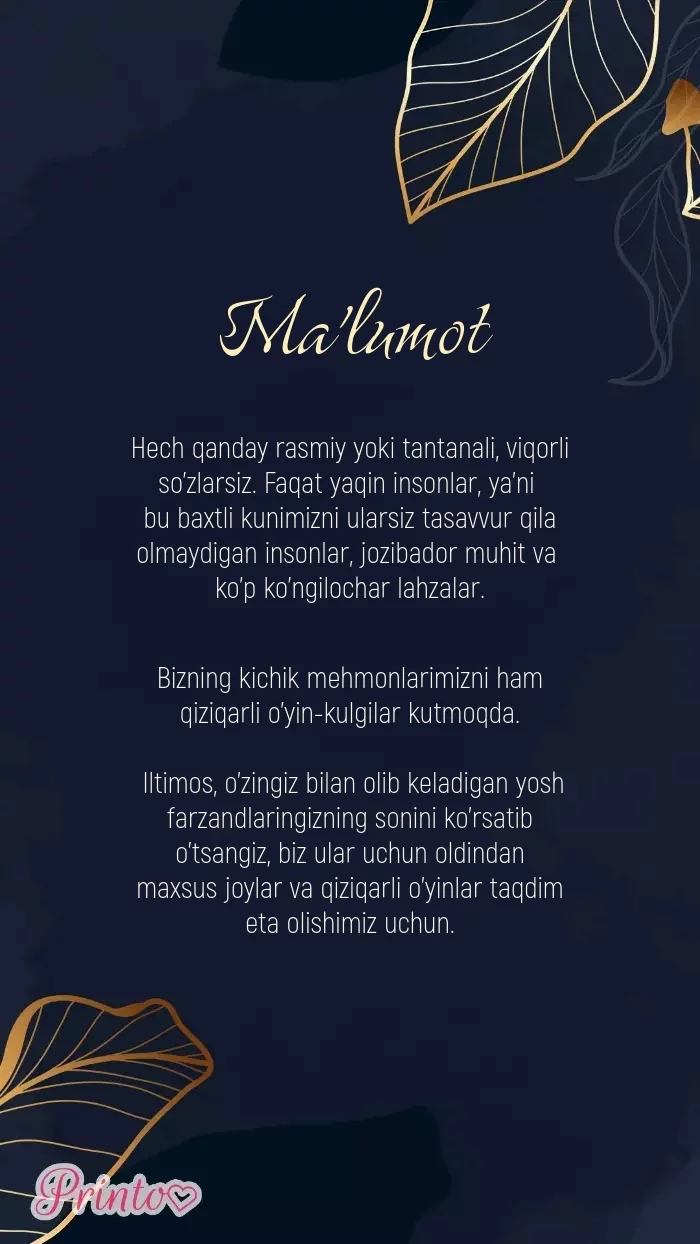 To'y haqida ma'lumot - Maketi 1