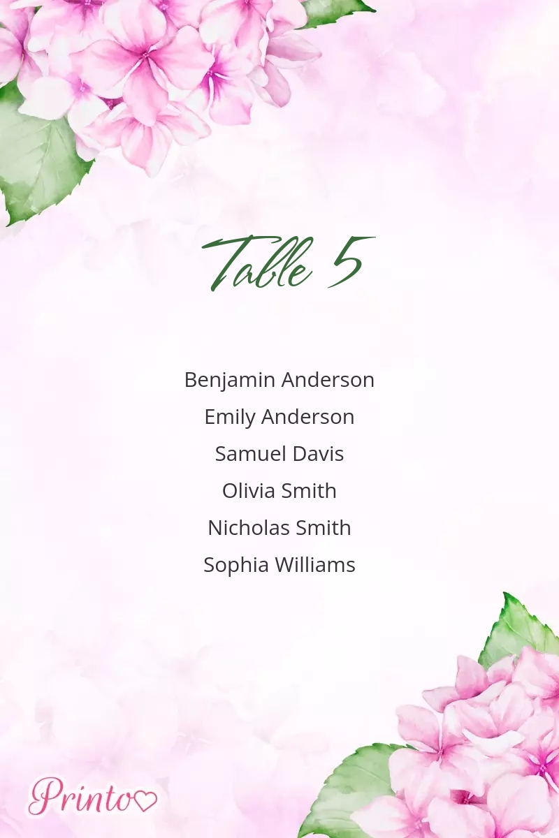 Seating plan template "Hydrangea's Melody"