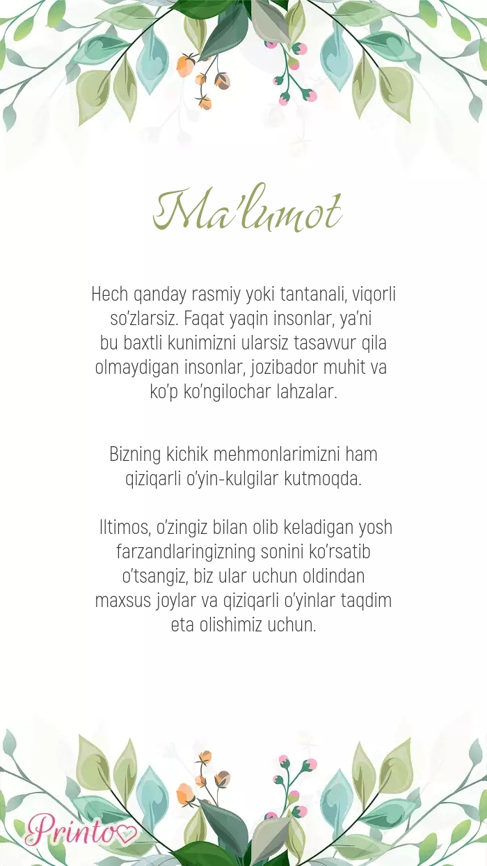 To'y haqida ma'lumot - Maketi 1