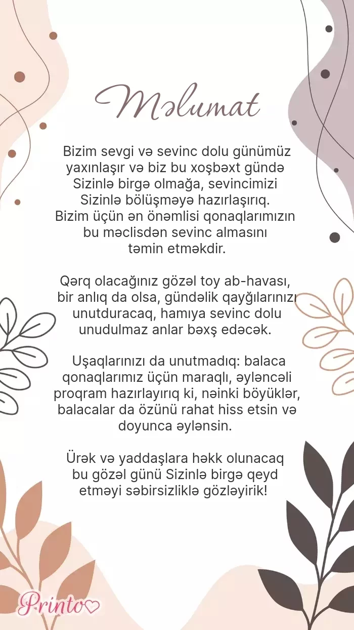 Toy haqqında məlumat - Şablon 1