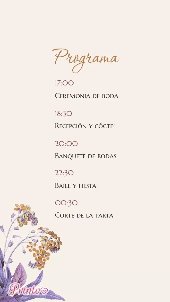 Programa de la boda - Boceto 1