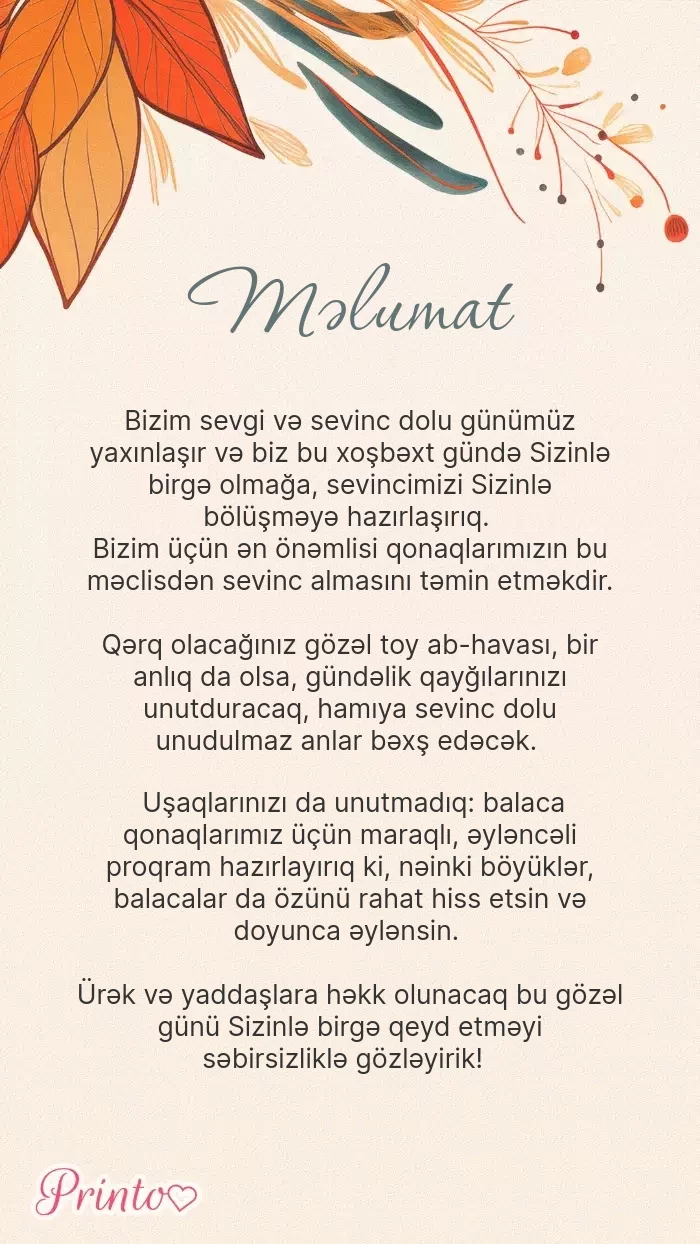 Toy haqqında məlumat - Şablon 1