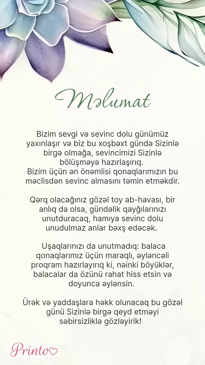 Toy haqqında məlumat - Şablon 1