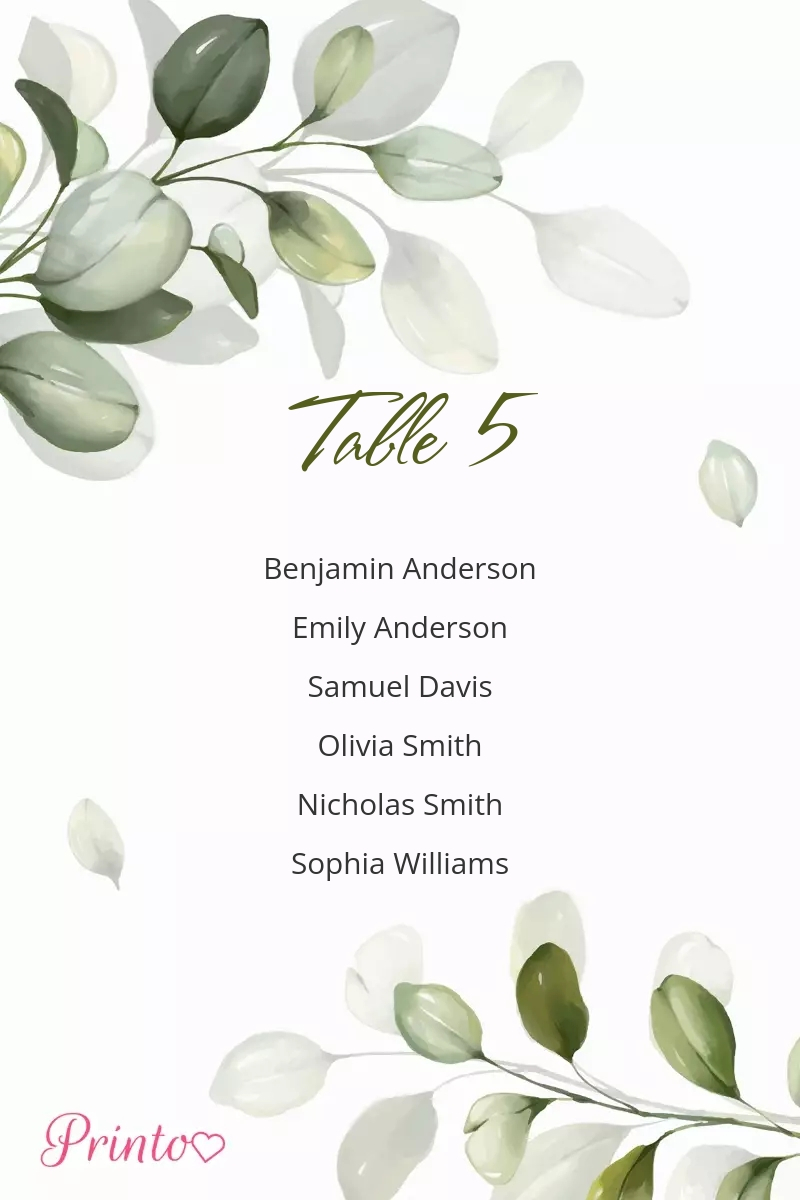 Seating plan template "Olive morning"