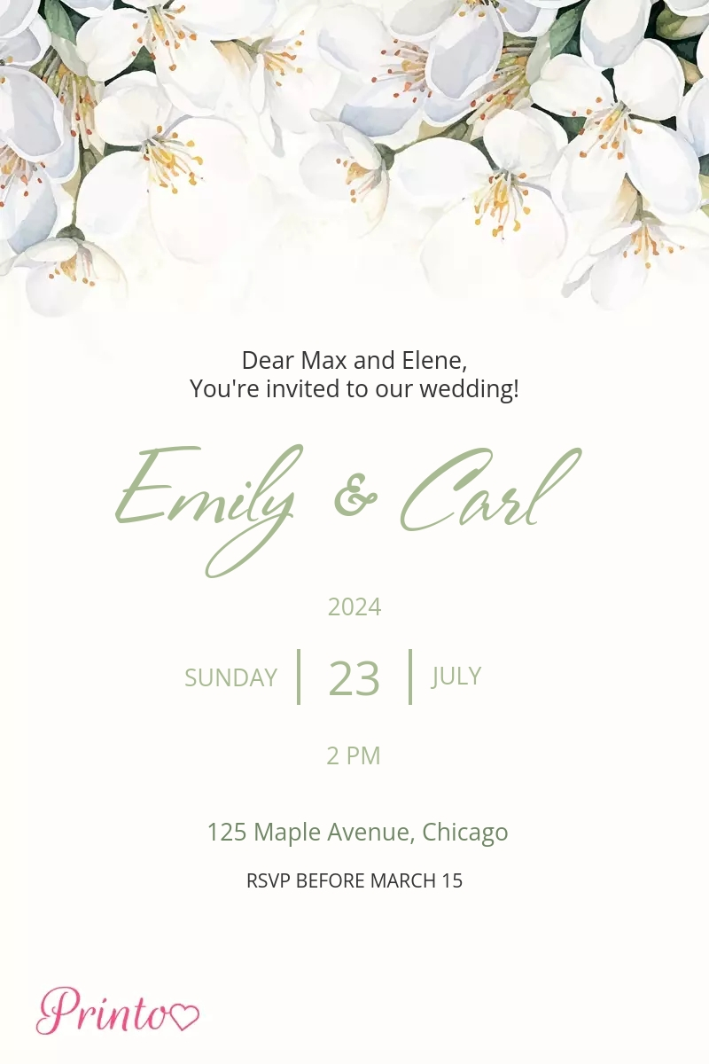 Wedding invitation template "Tender jasmine"