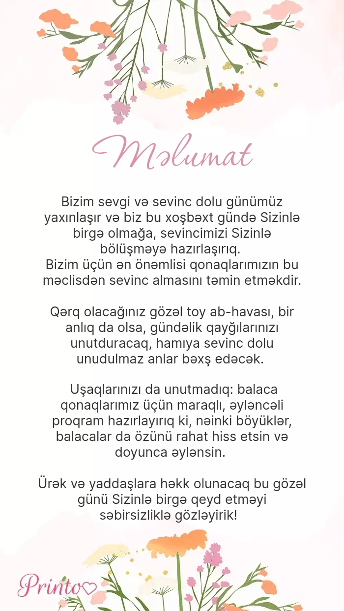 Toy haqqında məlumat - Şablon 1