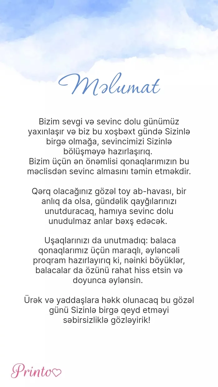 Toy haqqında məlumat - Şablon 1