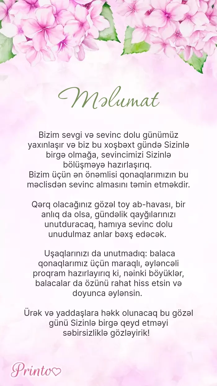 Toy haqqında məlumat - Şablon 1