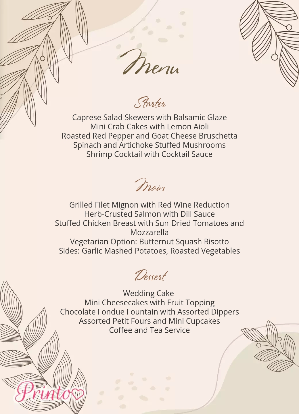 Wedding menu template "Provence"