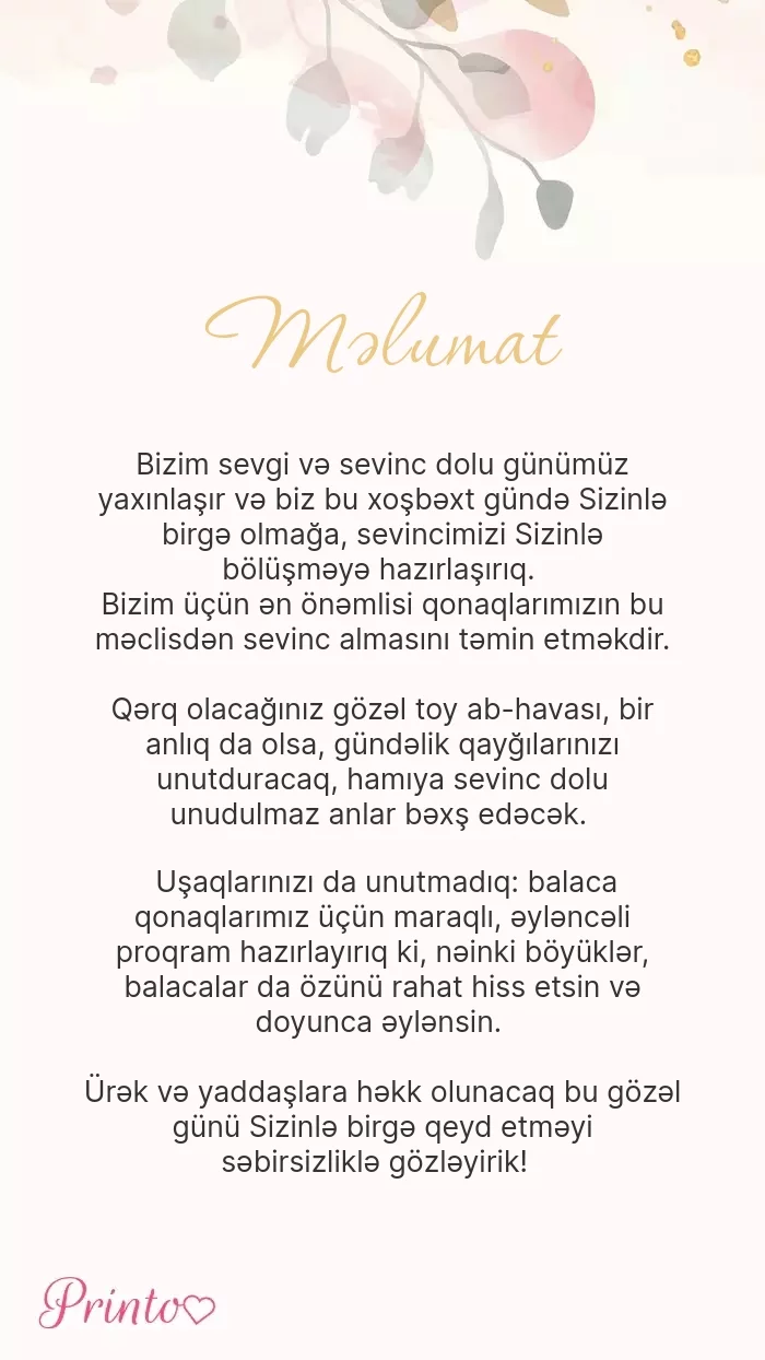 Toy haqqında məlumat - Şablon 1