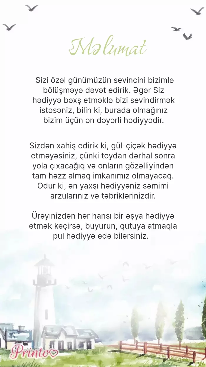 Gəlin və bəyə hədiyyələr - Şablon 1