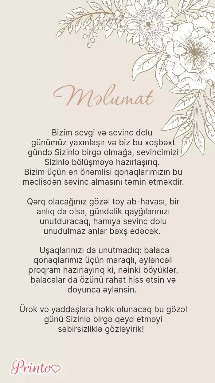 Toy haqqında məlumat - Şablon 1