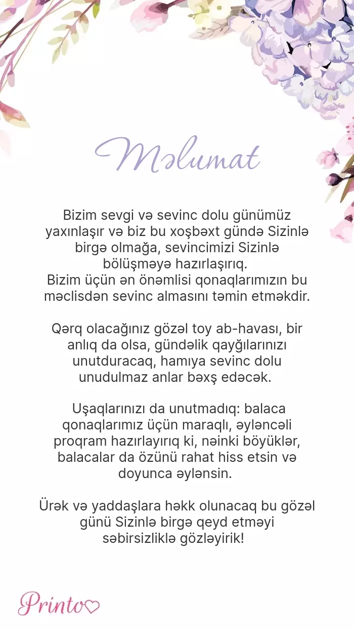 Toy haqqında məlumat - Şablon 1