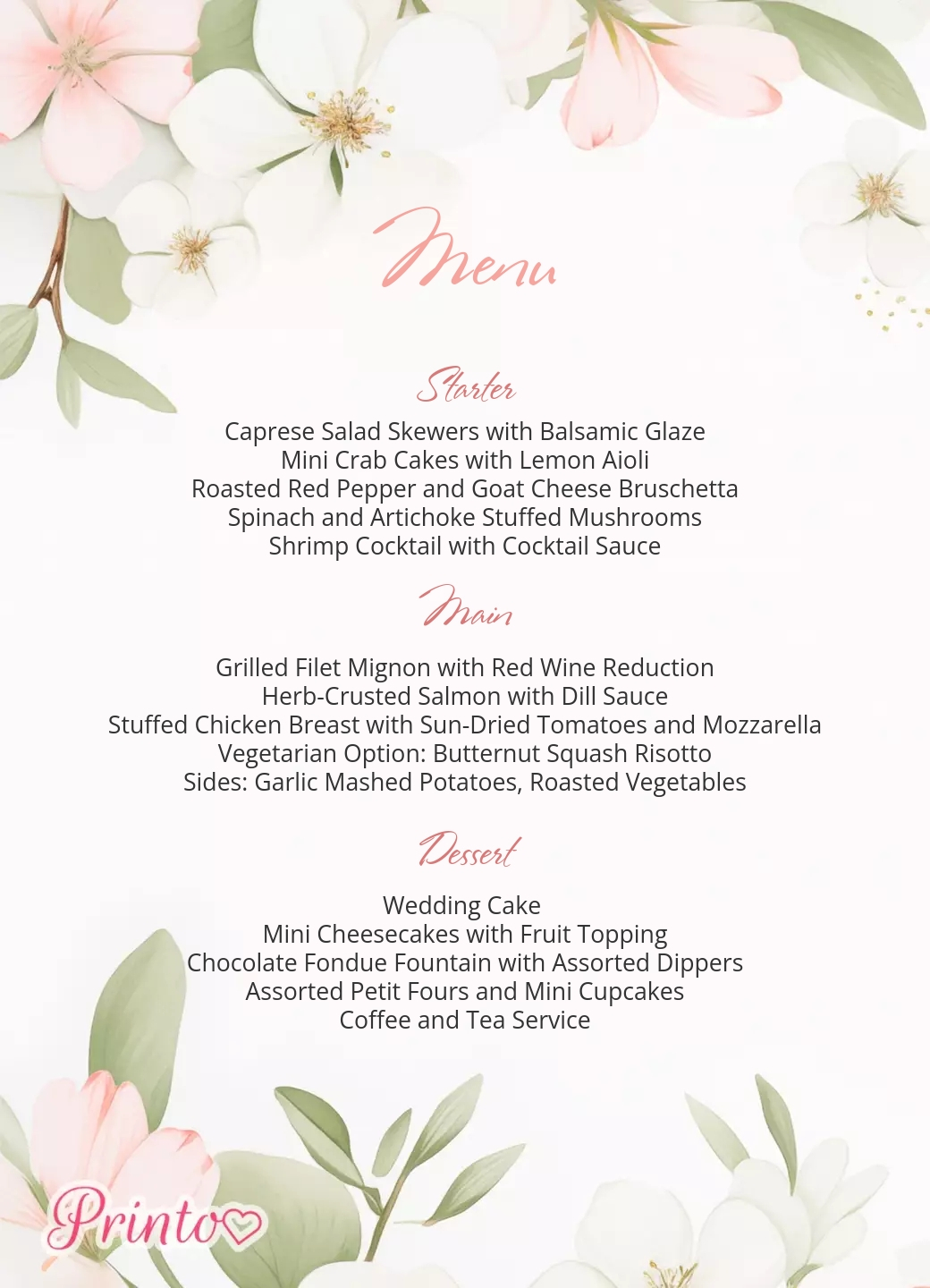 Szablon menu weselnego "Wiosenny ogród"