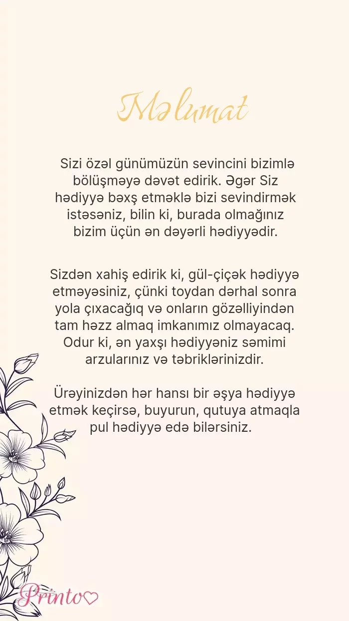 Gəlin və bəyə hədiyyələr - Şablon 1