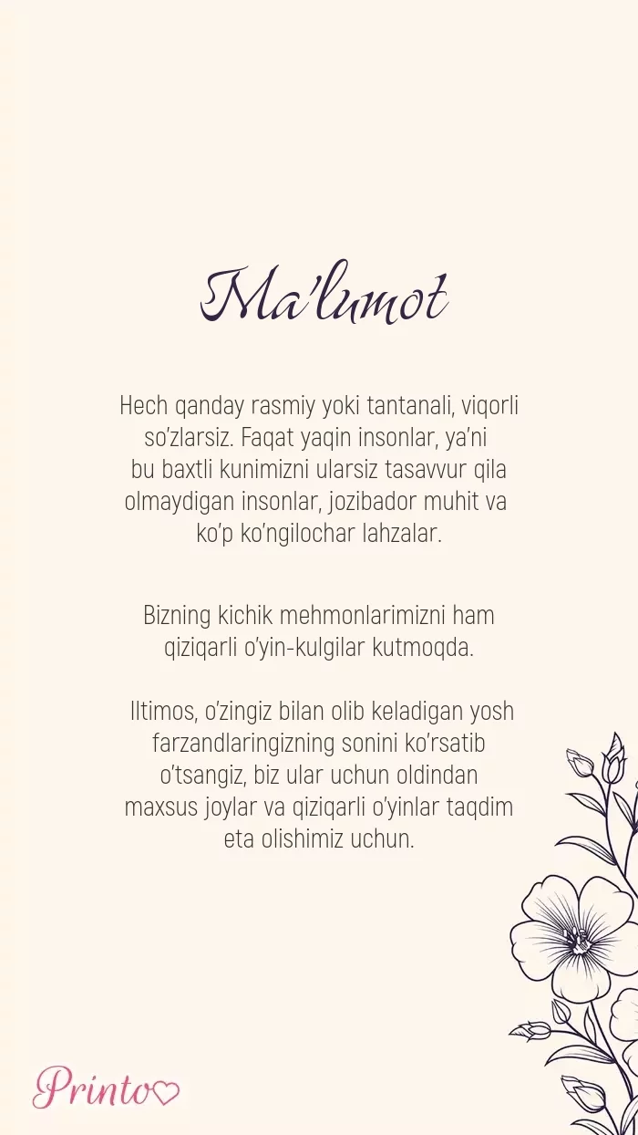 To'y haqida ma'lumot - Maketi 1