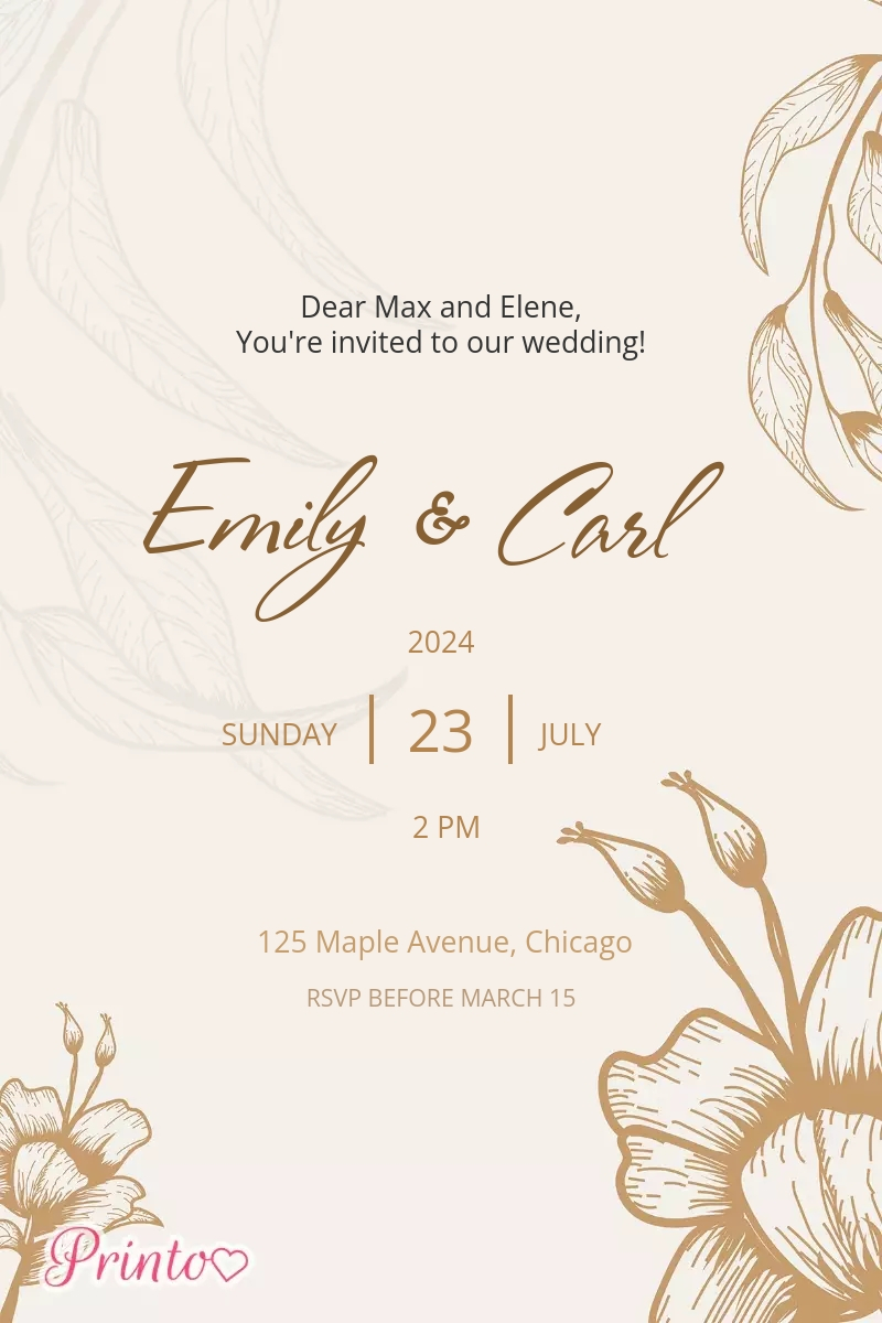 Modèle d'invitation de mariage "L'été de bronze"