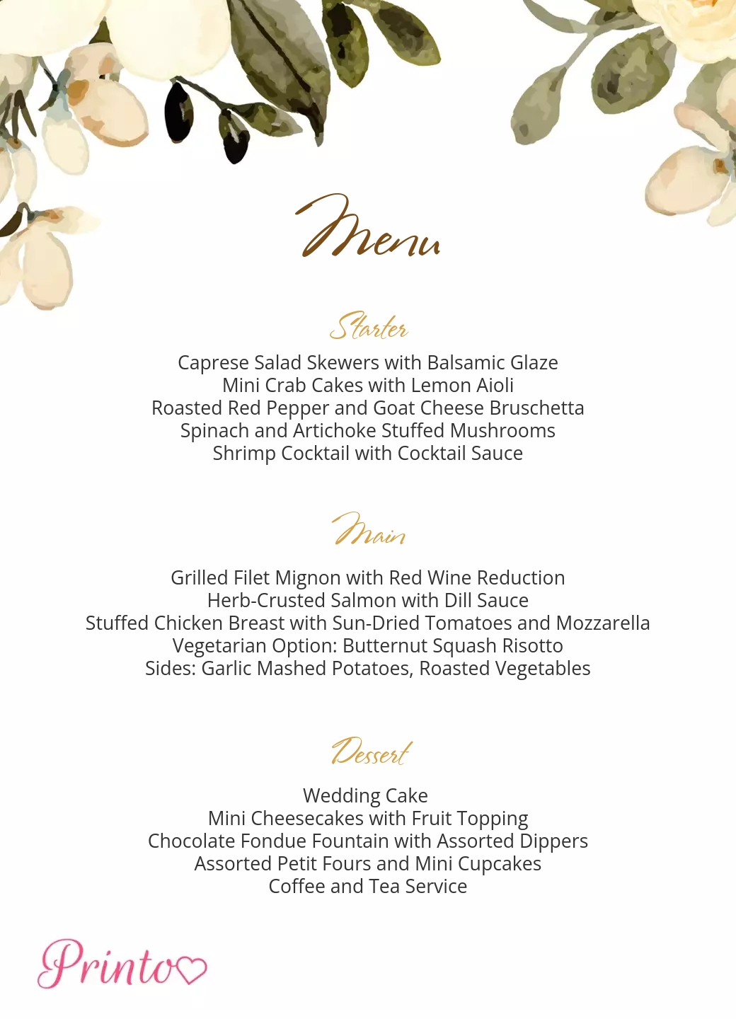 Wedding menu template "Spring Symphony"
