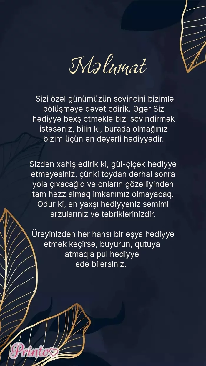 Gəlin və bəyə hədiyyələr - Şablon 1