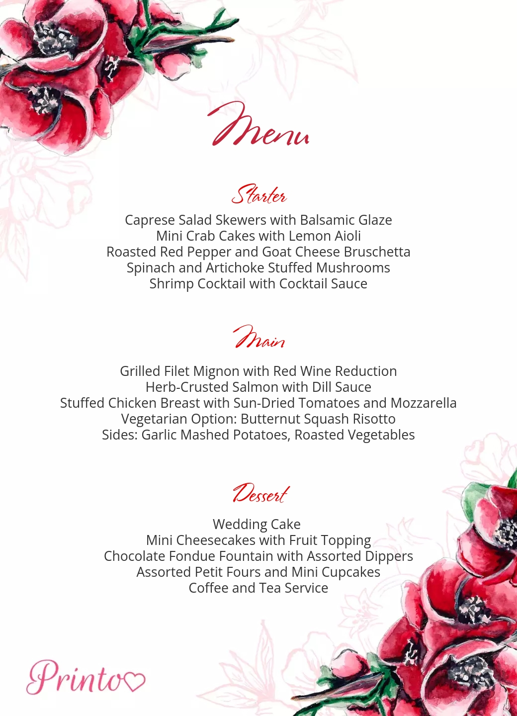 Wedding menu template "Ruby autumn"