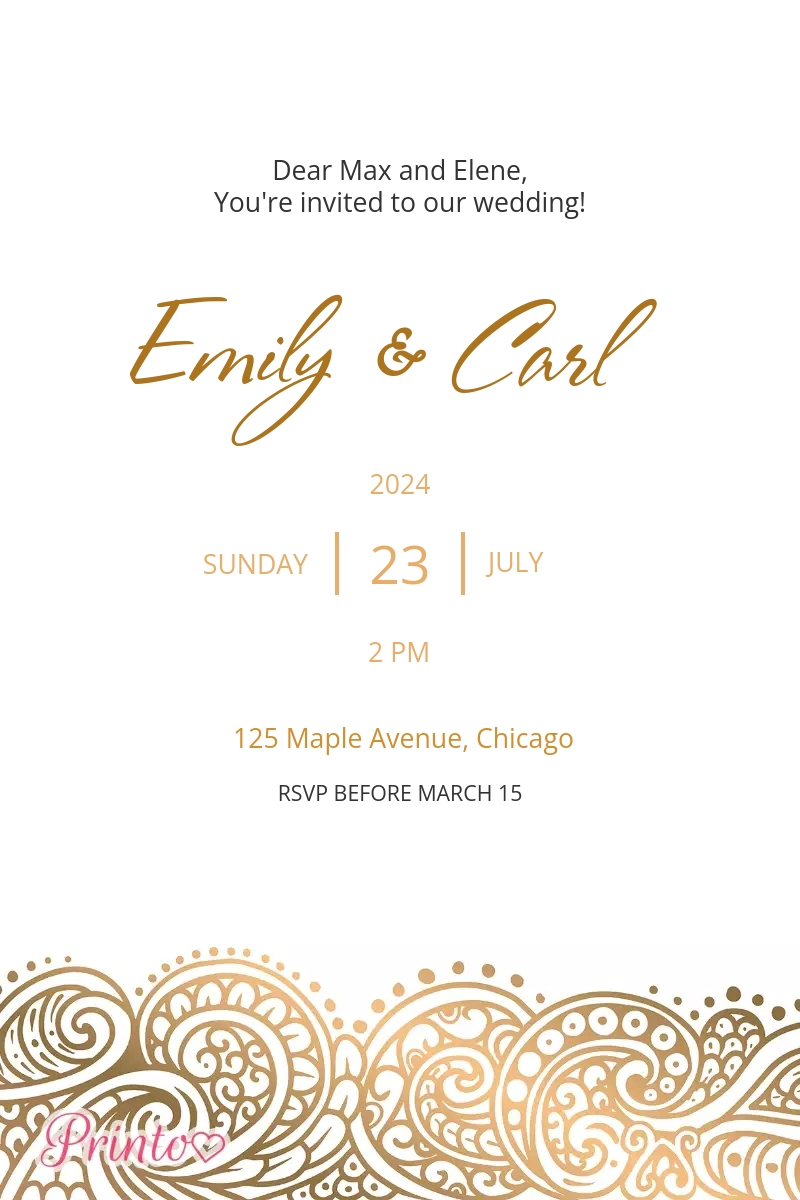 Plantilla de invitación de boda "Tiempo en oro"