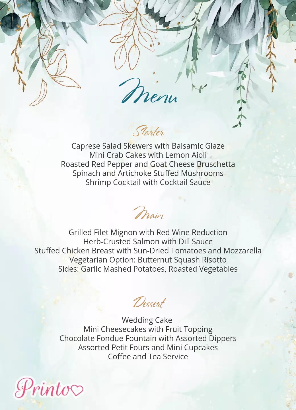 Wedding menu template "Tropical glow"