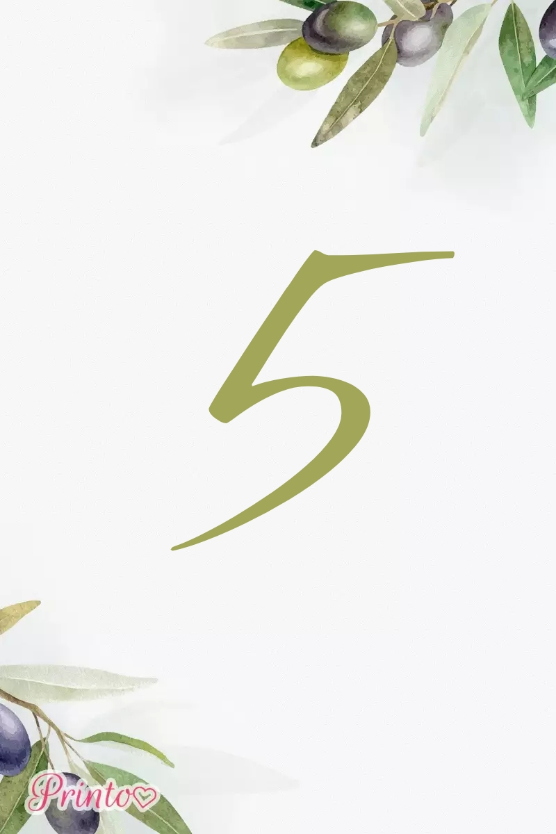 Table number template "Olive Romance"