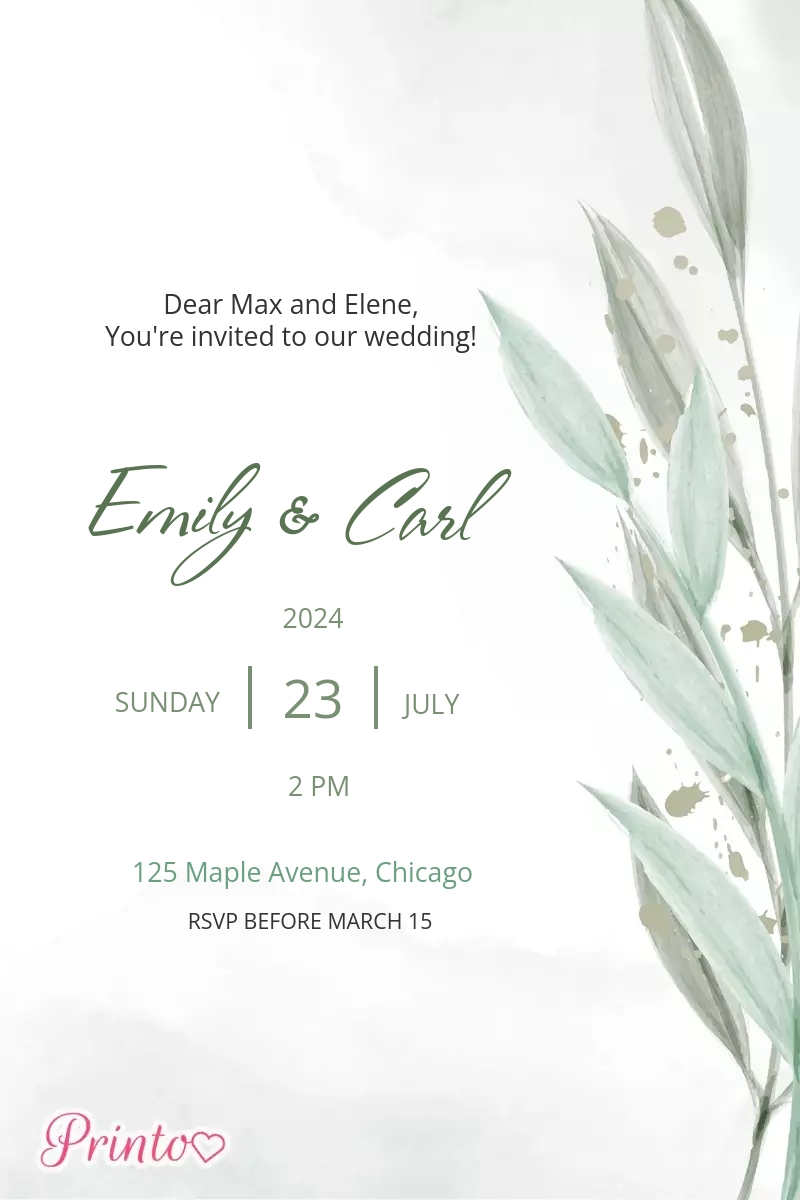 Modèle d'invitation de mariage "Eucalyptus argenté"