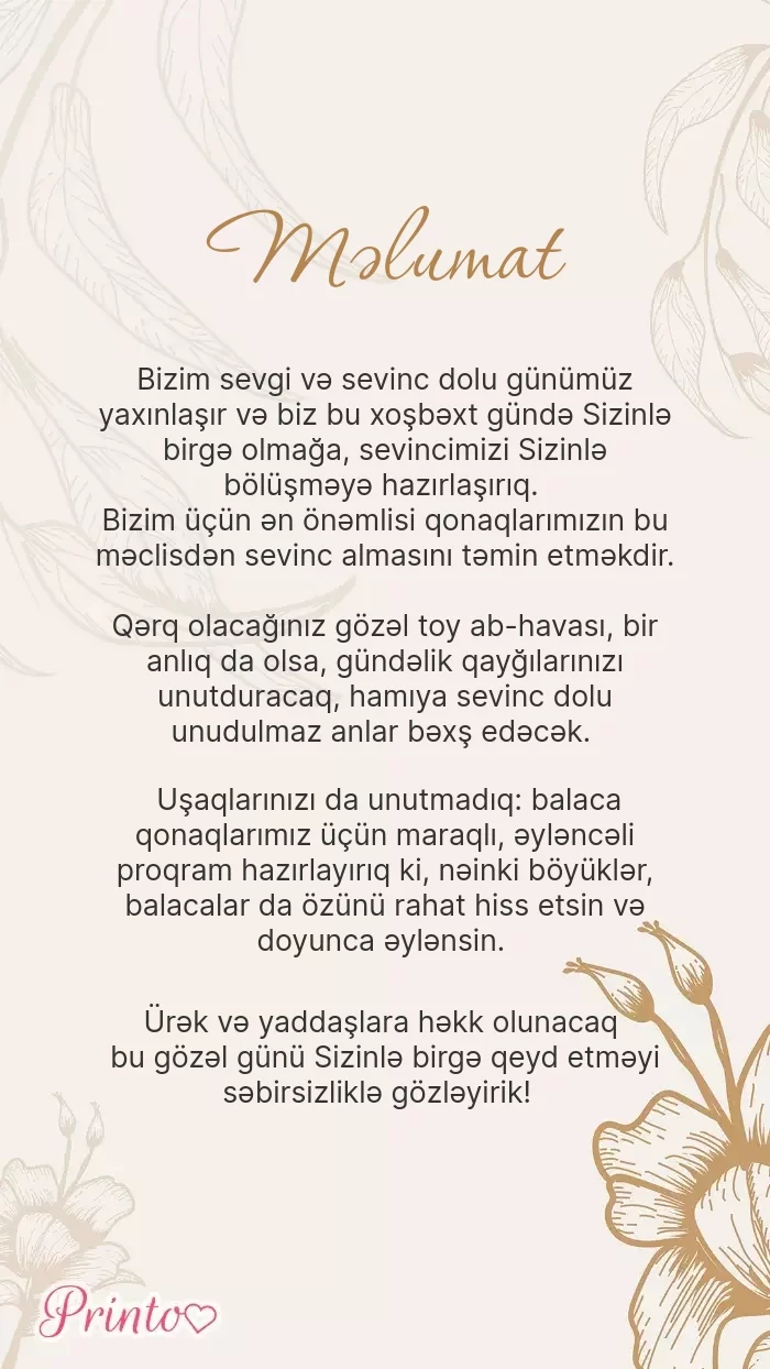 Toy haqqında məlumat - Şablon 1