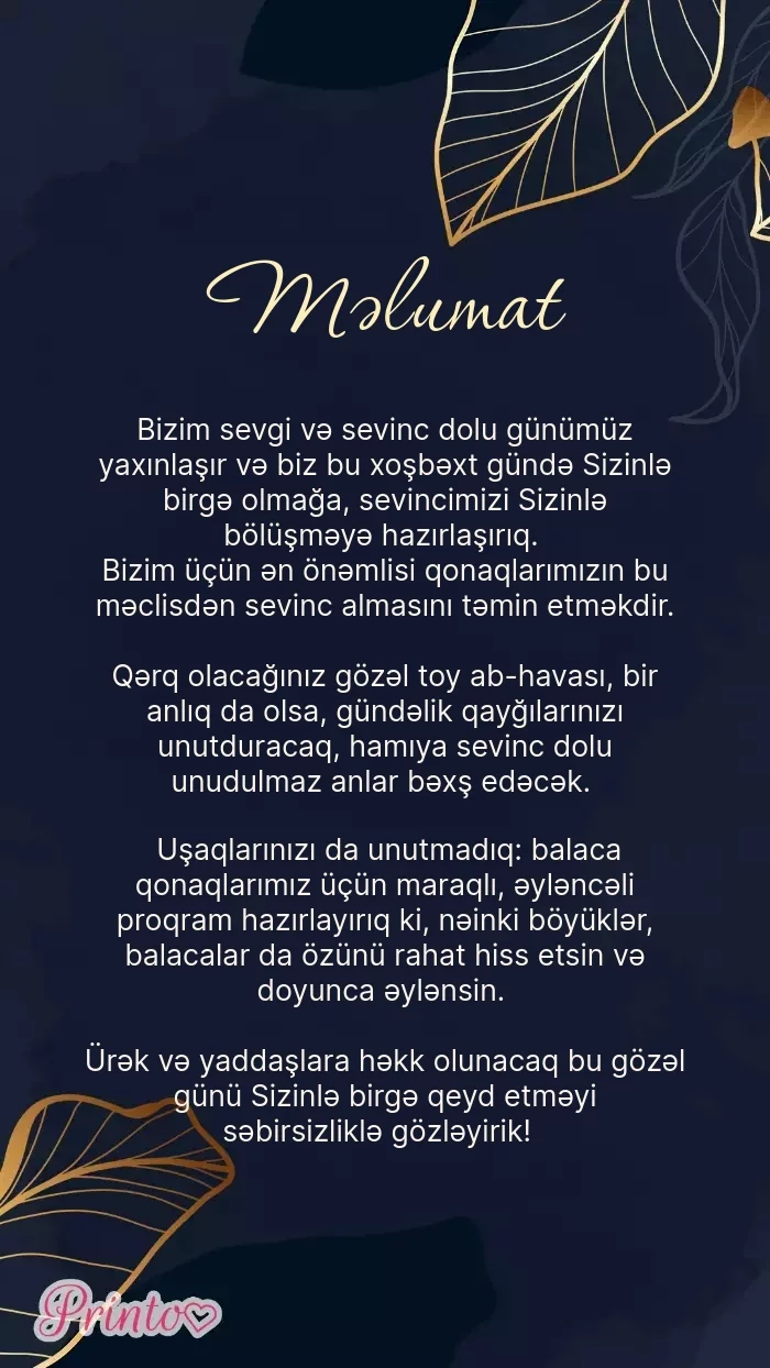 Toy haqqında məlumat - Şablon 1