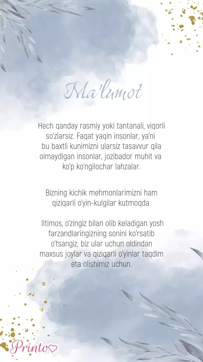 To'y haqida ma'lumot - Maketi 1